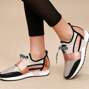 Steve Madden Women's Metallic Rose Gold Athletic Slip-On Sneakers